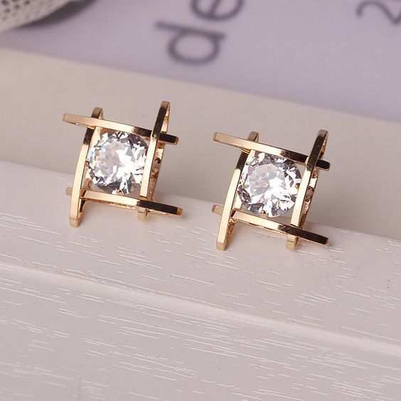 Yellow Plated Moissanite Studded Stud Earrings For Women